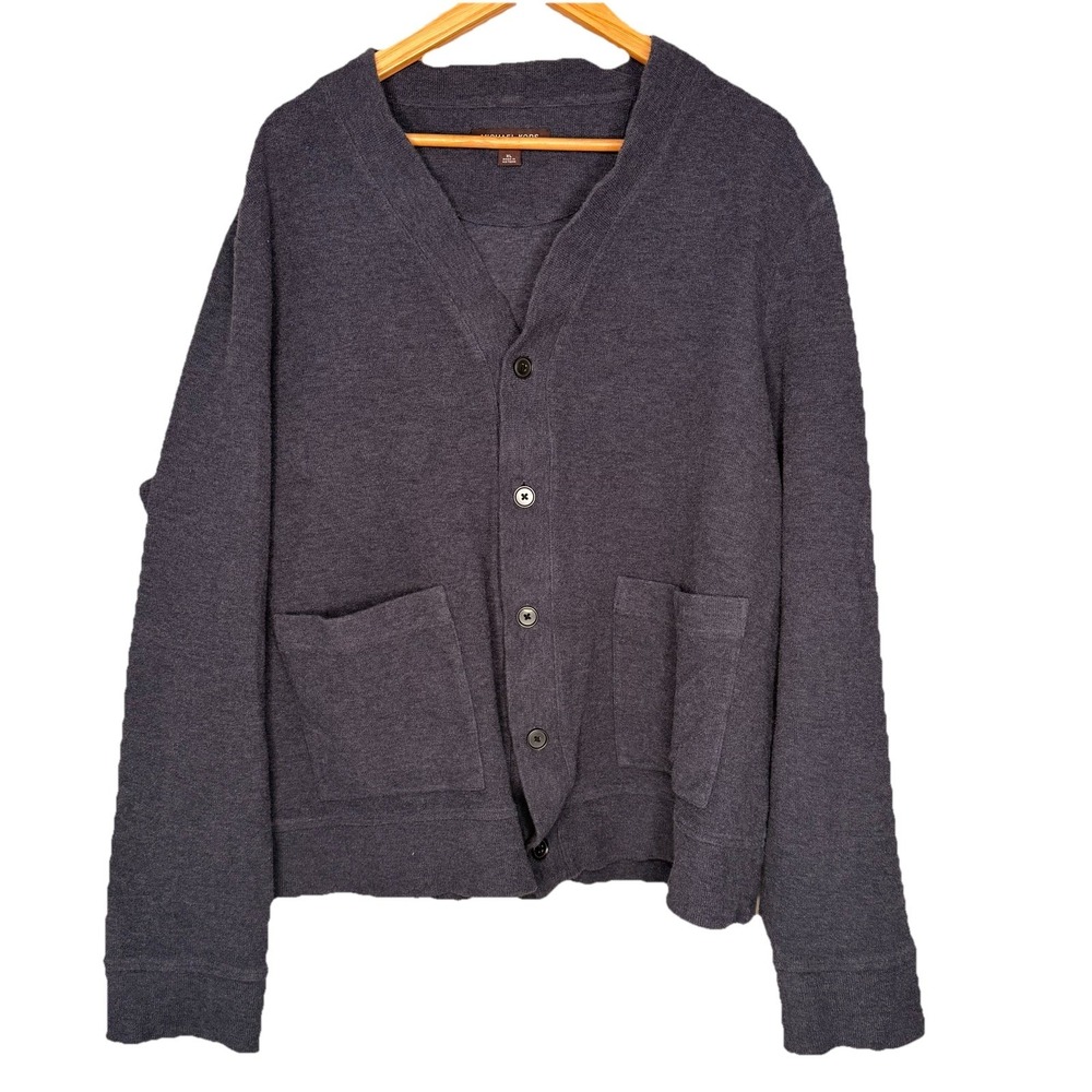 Michael Kors button front Patch Pockets cardigan sweater Navy cotton blend SZ-XL
